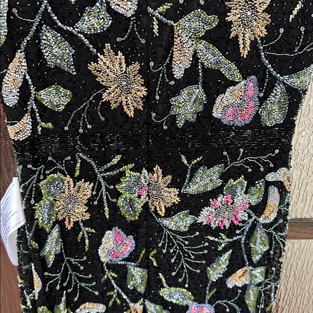 Mac Duggal Floral Beaded Cap Sleeve Evening Gown 5229 Black Multi Size 10 NWT - Picture 12 of 15